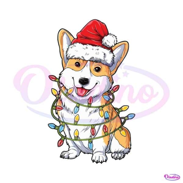cute-corgi-christmas-lights-santa-hat-svg-digital-cricut-file