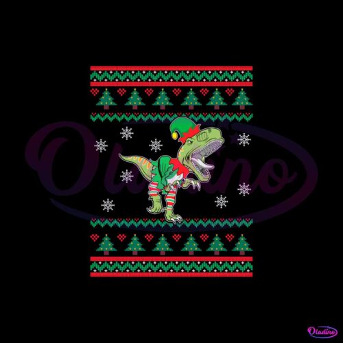 dinosaur-in-elf-costume-ugly-sweater-christmas-svg-file