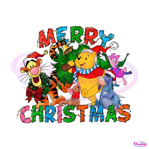 Retro Merry Christmas Pooh Friends PNG
