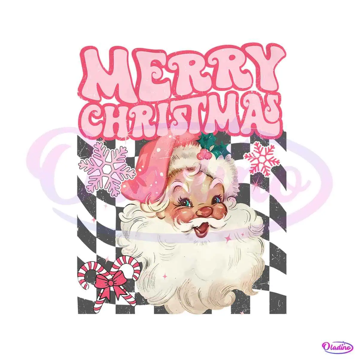 Retro Pink Santa Merry Christmas PNG - Oladino