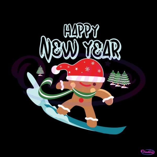 Happy New Year Water Skiing Gingerbread SVG - Christmas SVG
