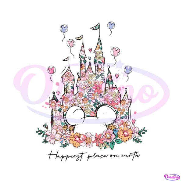 Happiest Place on Earth Disney Castle Floral PNG