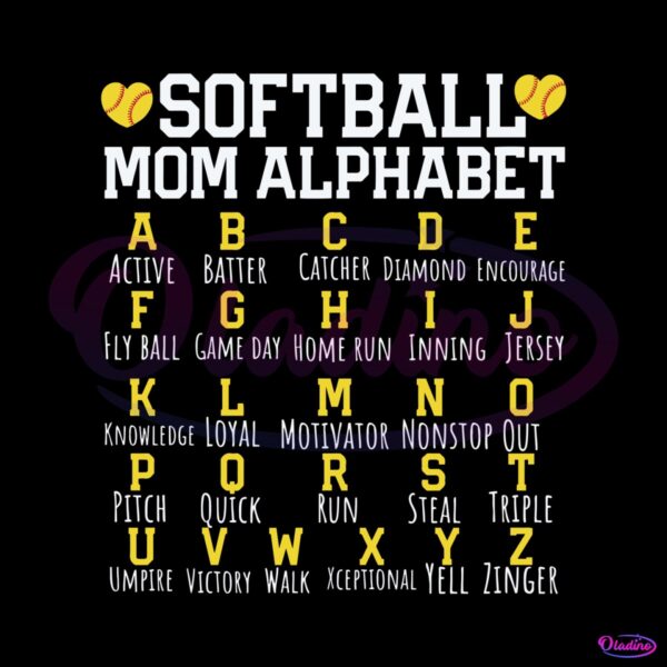 Funny Softball Mom Alphabet SVG