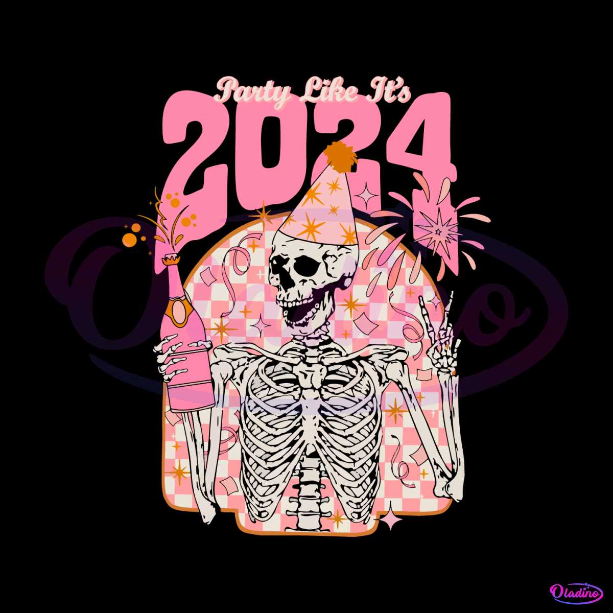 Party Like Its 2024 Skeleton Champagne Bottle SVG - New Year SVG