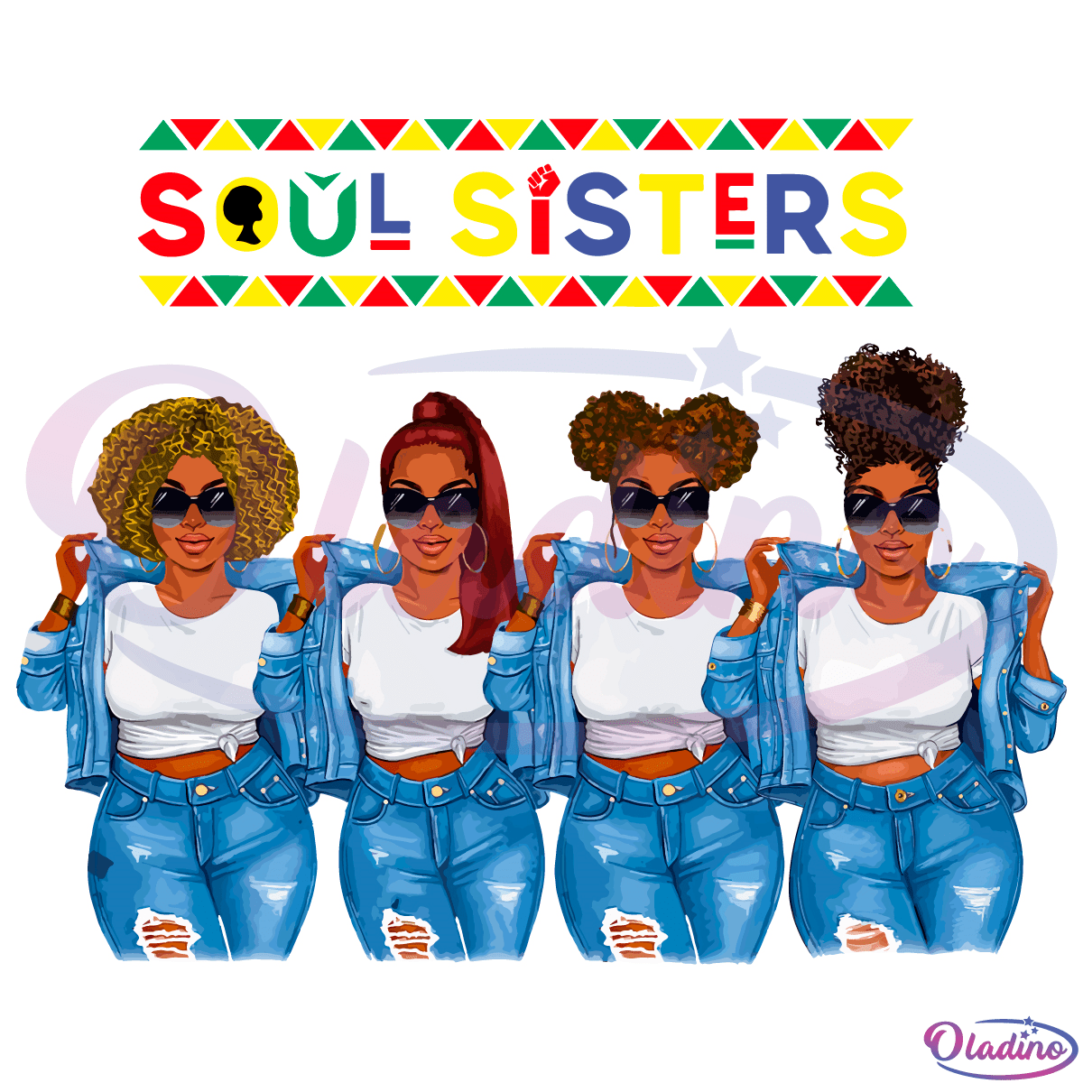 Personalized SVG Digital File, Soul Sisters Denim 4 Girls Svg - Black Girl SVG