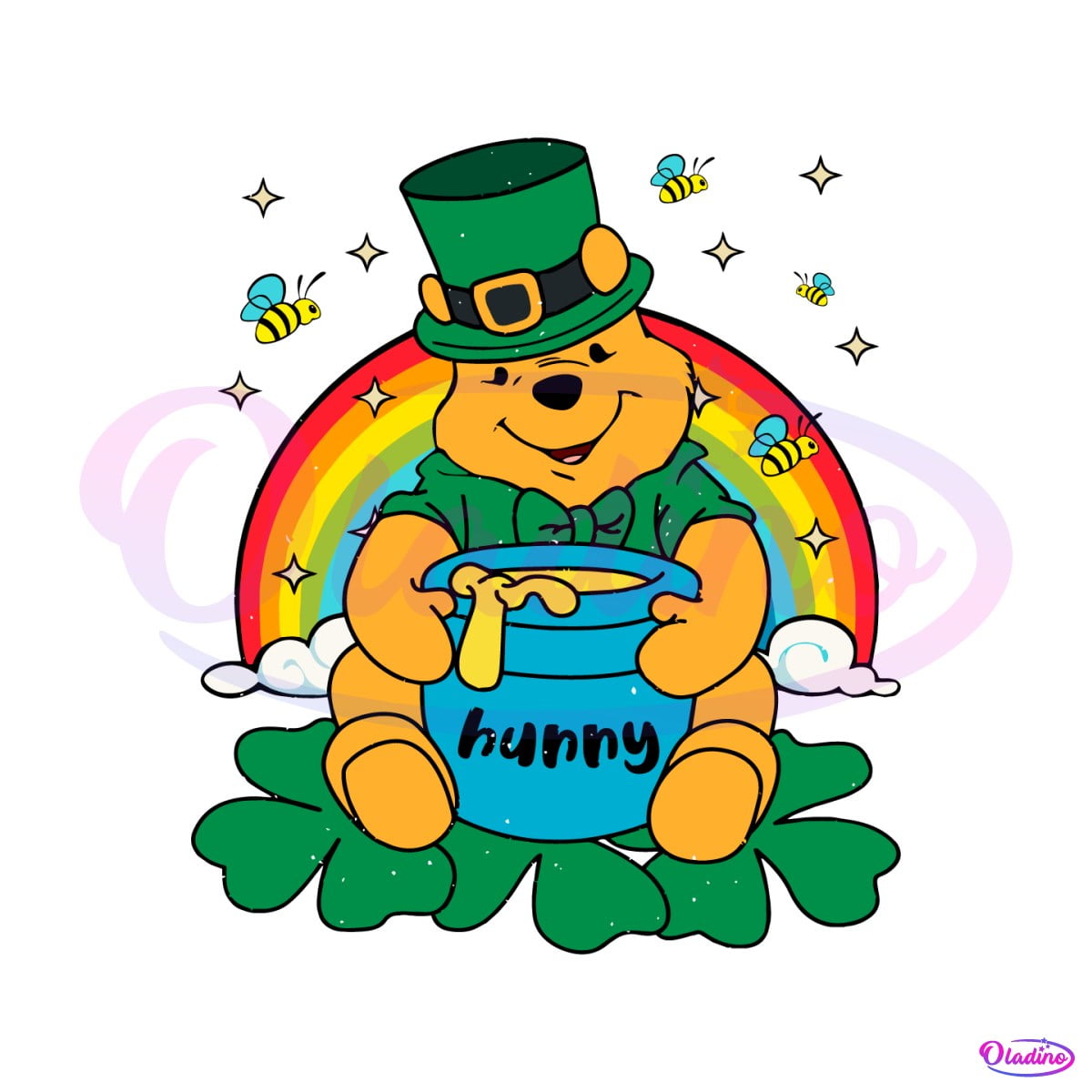 St. Patrick's Day SVG Winnie The Pooh And Hunny With Shamrock PNG