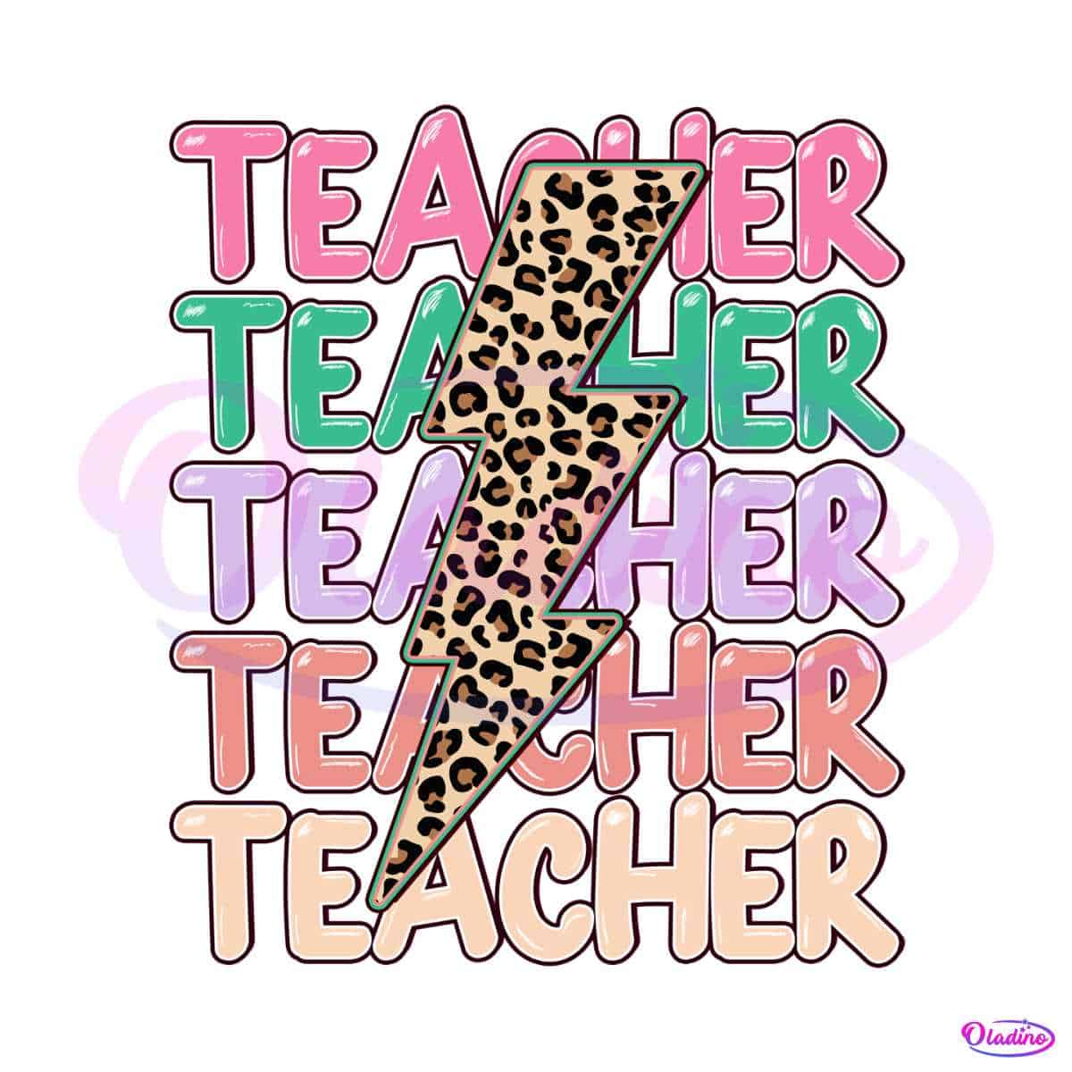 Retro Teacher Leopard Lightning Bolt Png