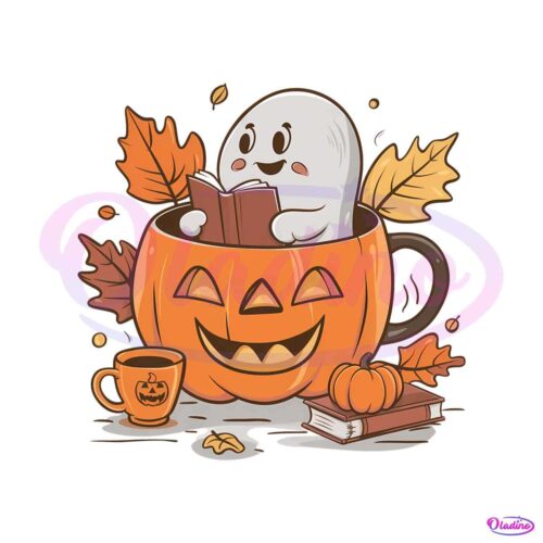 bookish-ghost-pumpkin-cup-autumn-vibes-png