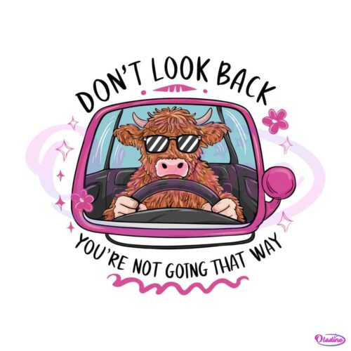 dont-look-back-highland-cow-driving-png