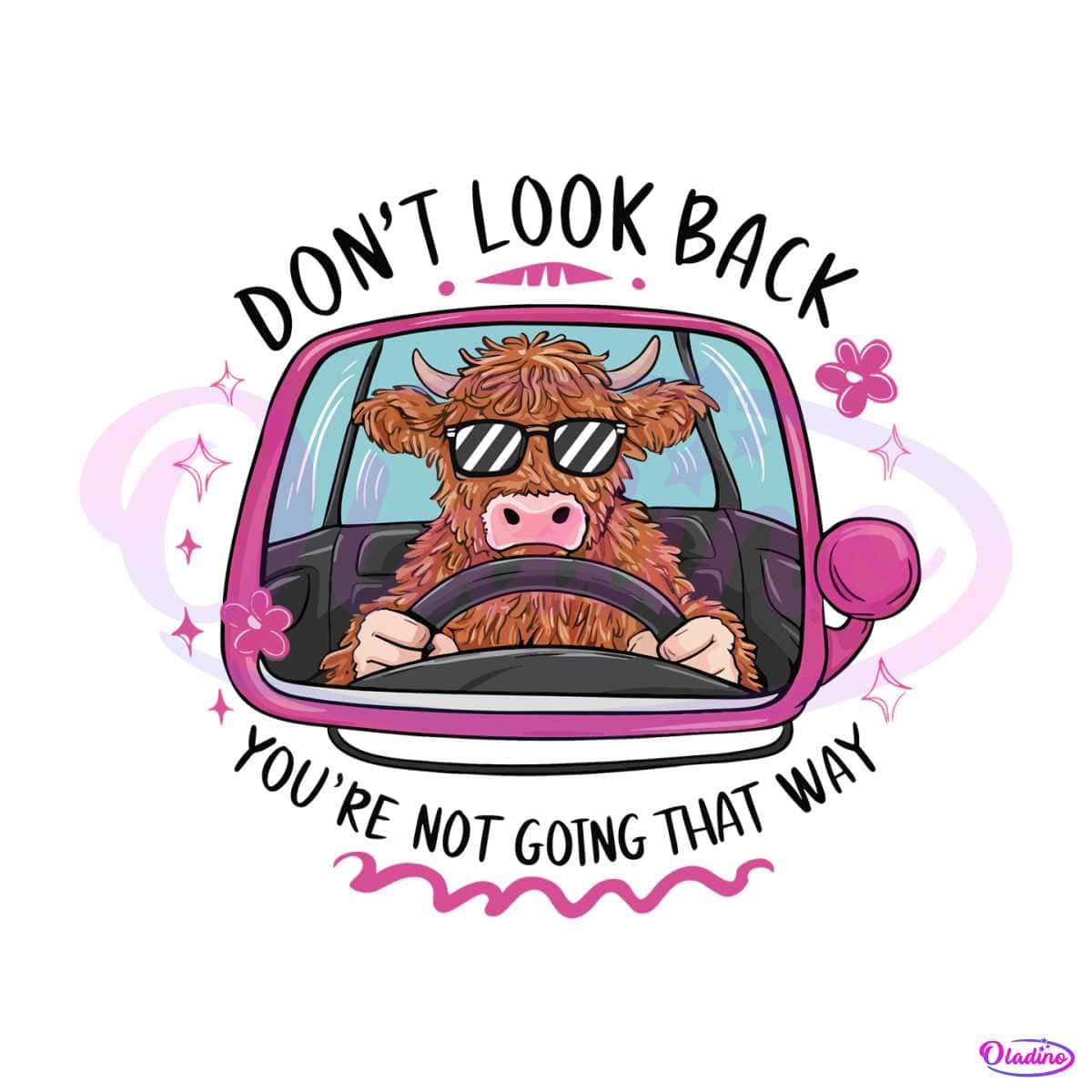 Dont Look Back Highland Cow Driving PNG