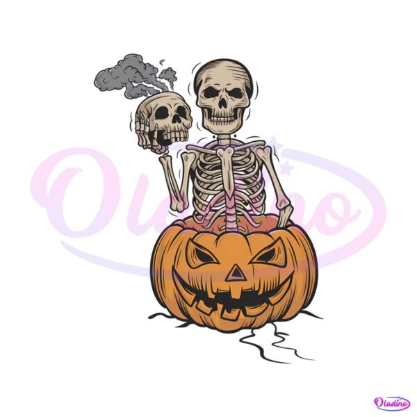 pumpkin-skeleton-holding-skull-svg