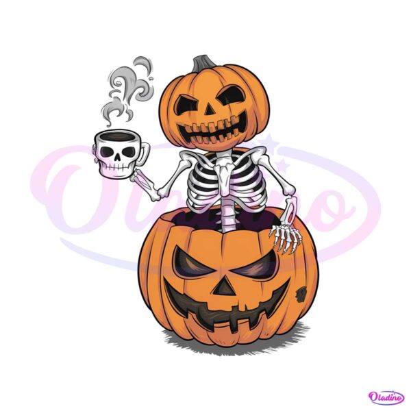 coffee-lover-pumpkin-headed-skeleton-png