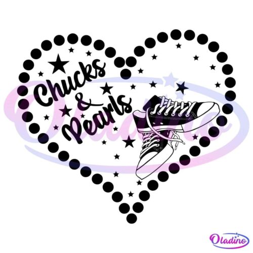 The image is a heart shape made of dots with the text "Chuck & Pearl's" and the figure of a fish inside. The heart outline and text are dark, giving it a stylized, retro feel.