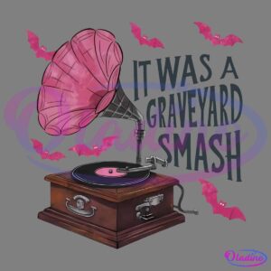 Illustration of a vintage gramophone with a pink horn and vinyl record, emitting musical notes. Pink bats are flying around the gramophone, with a speech bubble indicating space for text on the right side of the image.