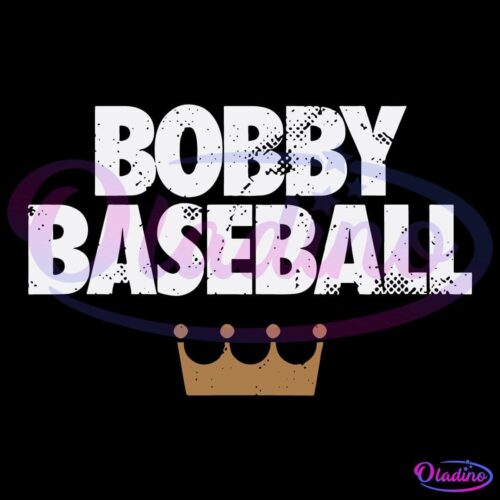 The image shows the text "BOBBY BASEBALL" in large, bold, white letters with a distressed texture. Below the text, there is an image of a brown crown. The background is black.