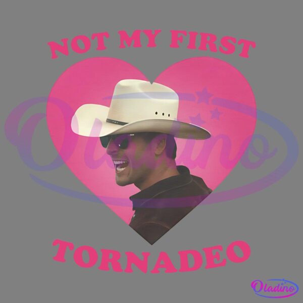 A smiling person wearing a large white cowboy hat and black sunglasses is framed within a pink heart. The background is also pink, with text above and below the heart in a playful font.