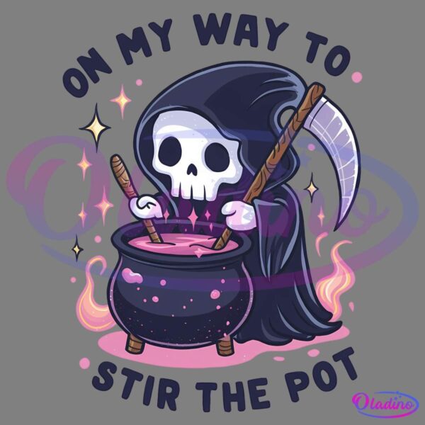 On My Way To Stir The Pot Snarky Skeleton PNG
