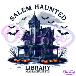 Retro Bookish Salem Haunted Library PNG