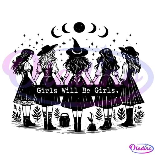 Silhouette of three women wearing hats and dresses, standing in a line facing forward. The central figure has a brimmed hat, while the other two have pointed hats. The image features dark shadows and is void of any detailed facial features or background.