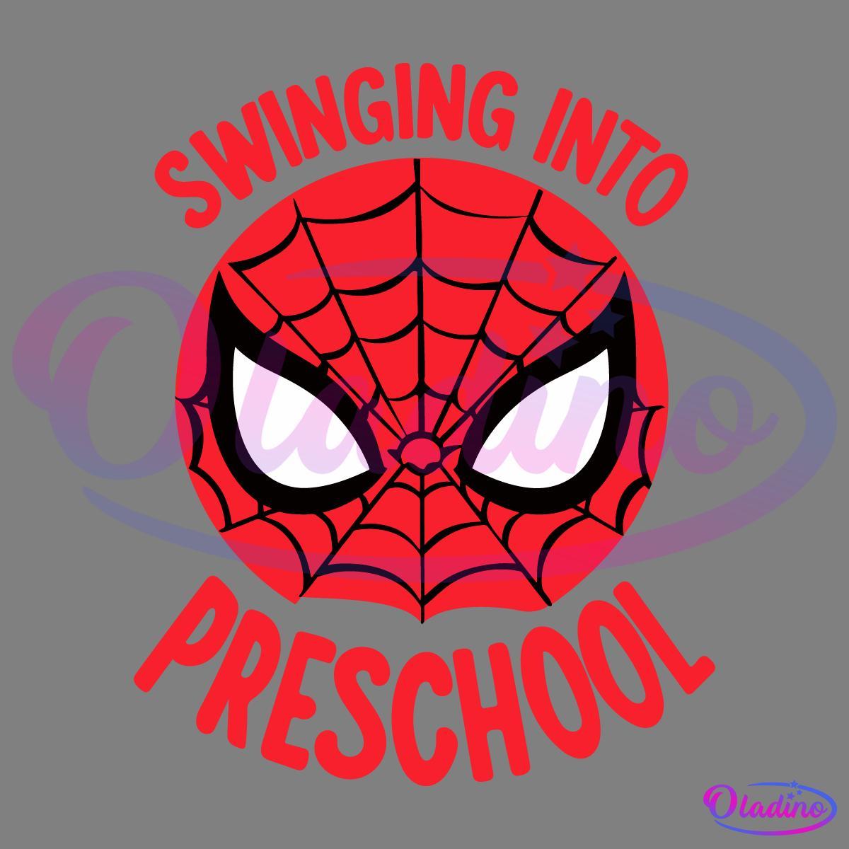 Retro Hero Spiderman Swinging Into Preschool SVG