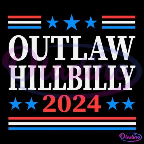 A graphic with the text "OUTLAW HILLBILLY 2024" in white and red letters, surrounded by red, white, and blue stripes and stars on a black background.