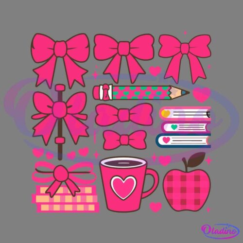 Retro Teacher Pink Bow Teacher Coquette Bow SVG