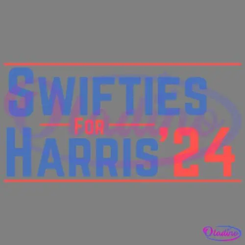 Blue text reads "Swifties for Harris '24" with "for" and "'24" in red, underlined by red lines, on a white background. The design suggests support for Harris in the year 2024 by "Swifties" (fans of Taylor Swift).