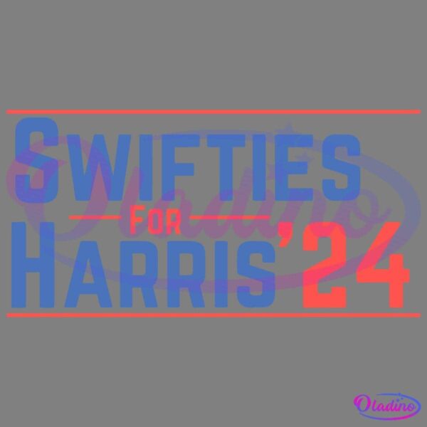 Blue text reads "Swifties for Harris '24" with "for" and "'24" in red, underlined by red lines, on a white background. The design suggests support for Harris in the year 2024 by "Swifties" (fans of Taylor Swift).