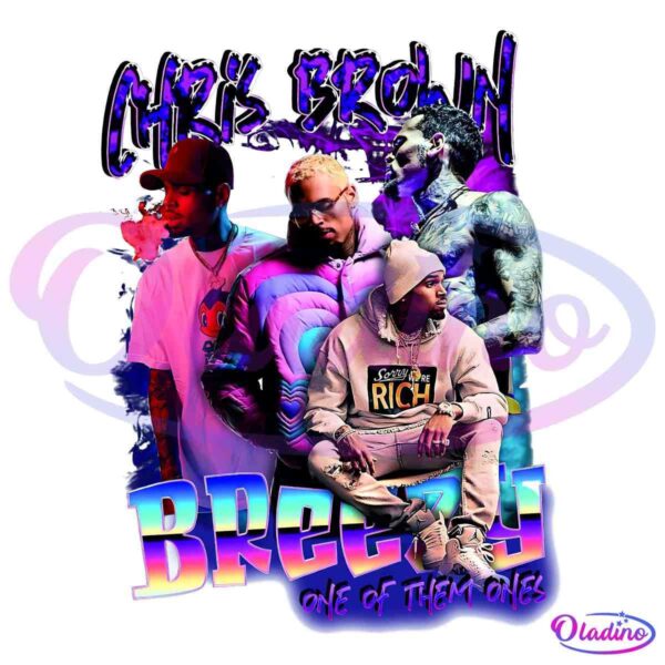 Album cover featuring five edited images of a man in various poses and outfits, with a graffiti-style text at the top reading "Chris Brown". The bottom text says "Breezy: One of Them Ones" in colorful, bold letters. Psychedelic colors and smoke effects are present.