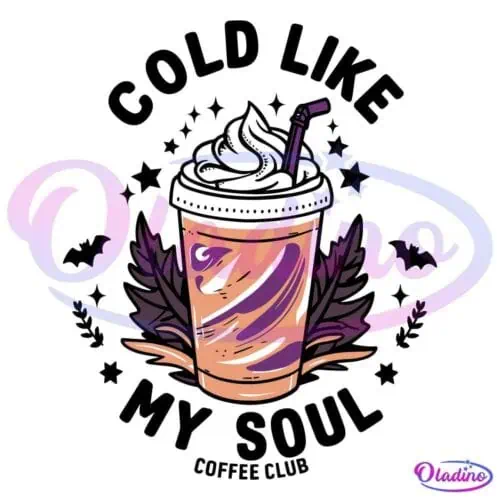 Illustration of a tall beverage cup with a dome lid, topped with whipped cream, and a purple straw. The cup has swirly purple and orange designs and is framed by stylized leaves in the background. The image is set against a black backdrop.