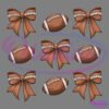 Illustration of nine American footballs arranged in a grid pattern. Four of the footballs have large brown bows tied around them, while the other five are plain footballs with white laces on a black background.