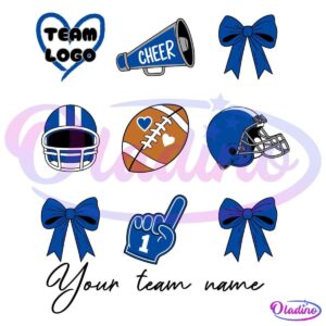 A bold, blue heart outlined in a brushstroke style forms the background of the image. Inside the heart, large text reads "TEAM LOGO" in a playful, rounded font. The text is white with a black outline. The background of the image is solid black.