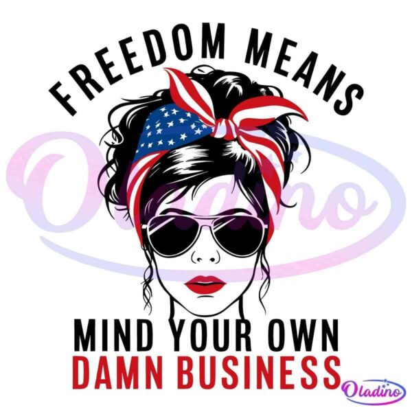 A minimalistic illustration features the top half of a face with red lips, adorned with a blue bandana with white stars. The text "THE BUSINESS OF MAKING BUSINESS YOUR DAMN BUSINESS" is displayed with "DAMN BUSINESS" emphasized in bold. The overall color scheme is black, red, and blue.