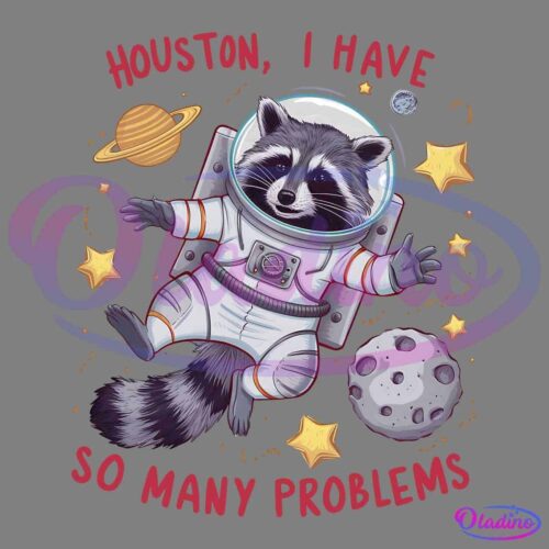 Illustration of a raccoon in a spacesuit floating in space, surrounded by stars, planets, and an asteroid. The raccoon appears content and is set against a reddish-brown background.