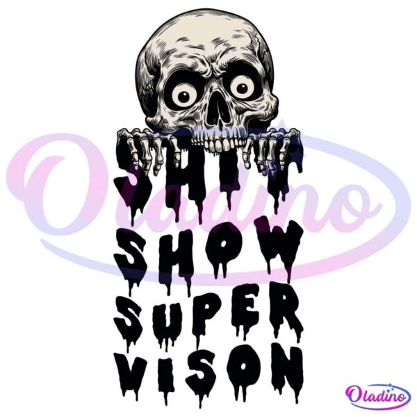 Illustration of a wide-eyed skeleton peeking from behind the bottom edge of the image, gripping the edge with bony fingers. The background is completely black, emphasizing the stark white skull and bones.