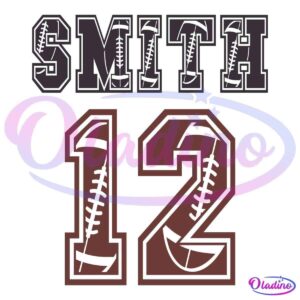 Text illustration with the name "Smith" in large, block letters at the top. Below it, the number "12" is shown in an even larger, bold font with football laces designed into the letters and numbers, creating a sports-themed look.