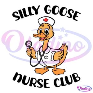 A cartoon duck dressed as a nurse, wearing a white uniform with a cross symbol and a nurse's hat. The duck is holding a stethoscope and smiling. The background is black.