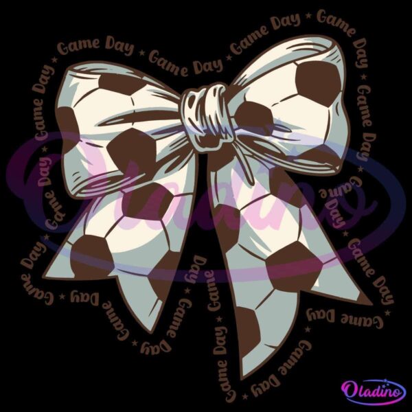 A stylized bow with a soccer ball pattern, featuring black pentagons and white hexagons. The bow has multiple loops and tail ends, with a shaded, textured design giving it a three-dimensional appearance.