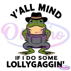 A cartoon frog standing upright, wearing gray overalls and a brown hat. The frog has a green body with darker green spots and a cream-colored belly.