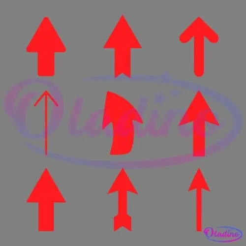 A grid of arrows pointing upwards. The arrow in the bottom-left corner is highlighted in red, while all other arrows are black.