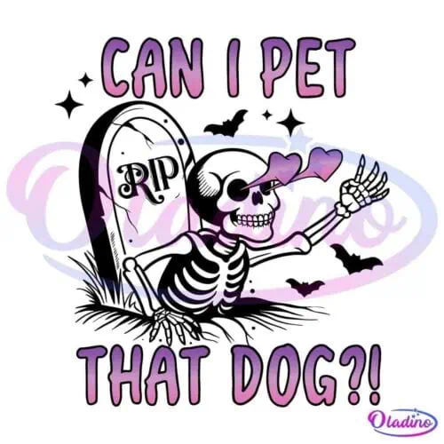 Text that says "CAN I PET THAT DOG?!" with two small heart graphics in between the words "PET" and "THAT." The arrangement forms a rectangle with "CAN I" on the top line, "PET" and "DOG" on the middle, and "THAT" and "DOG?!" on the bottom.