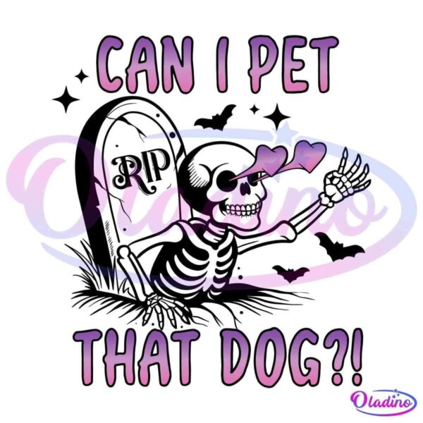 Text that says "CAN I PET THAT DOG?!" with two small heart graphics in between the words "PET" and "THAT." The arrangement forms a rectangle with "CAN I" on the top line, "PET" and "DOG" on the middle, and "THAT" and "DOG?!" on the bottom.