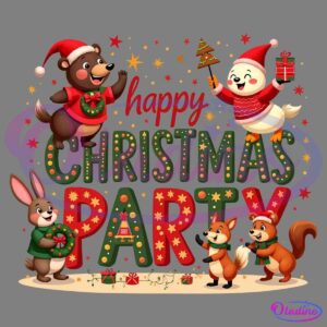 Cartoon Happy Christmas Party 2024 Christmas Farm Animal PNG