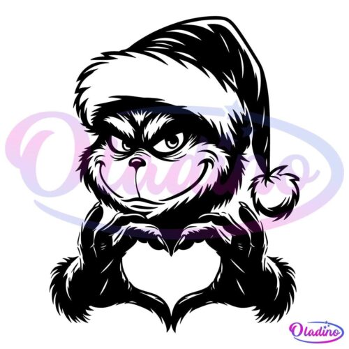 Christmas Grinch Face Heart Hand Sign SVG Silhouette