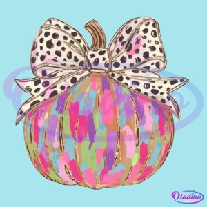 Colorful Leopard Coquette Gold Glitter Pumpkin PNG