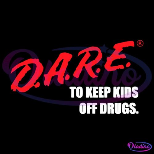 The image features a black background with the text "D.A.R.E." written in red cursive font and "TO KEEP KIDS OFF DRUGS." in white bold letters beneath it. D.A.R.E. is an acronym and trademarked logo for a drug awareness and prevention program.