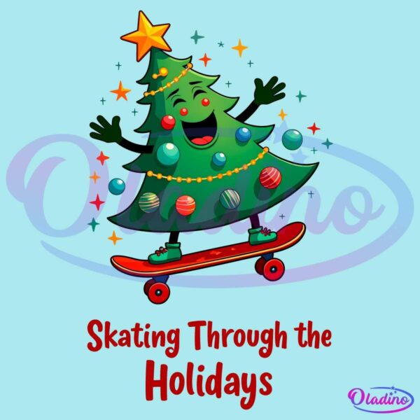 Funny Christmas Tree Skating Through The Holiday PNG