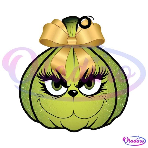 Glitter Grinch Pumpkin Coquette Bow PNG