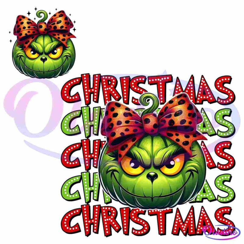 Glitter Grinch Pumpkin Leopard Coquette Bow PNG