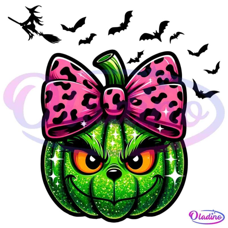 Glitter Halloween Pumpkin Grinch Pink Leopard Coquette PNG